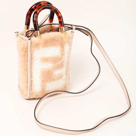 Fendi Mini Sunshine Shopper Tan Sheepskin Logo Mini-Bag - Picture 7 of 12